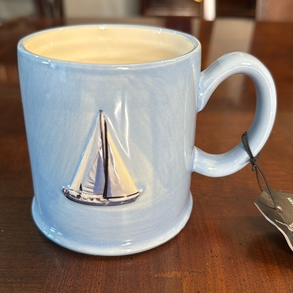 Sailboat Mug The Old Pottery Company Coffee Blue Ceramic Embossed Cup - Picture 2 of 6